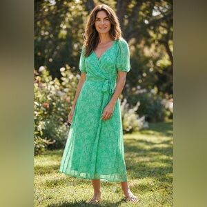 DKNY Spring Green White Midi Dress Belted Easter St Patrick's Size 12